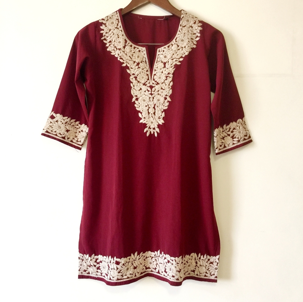 Embroidered Maroon Kurti - Picture 1 of 8